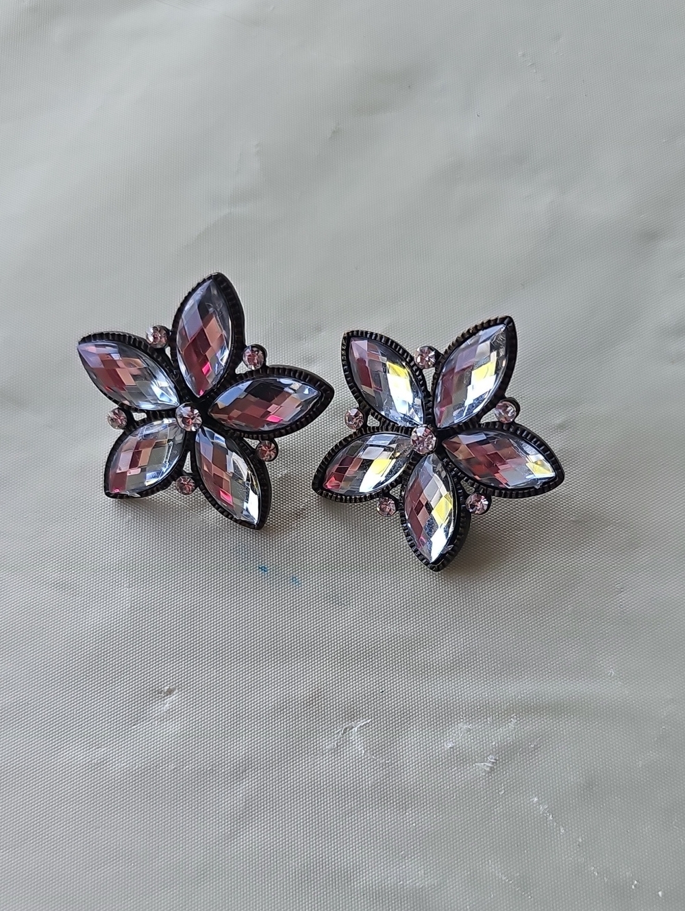 Floral Crystal Statement Earrings - Pink Iridescent
